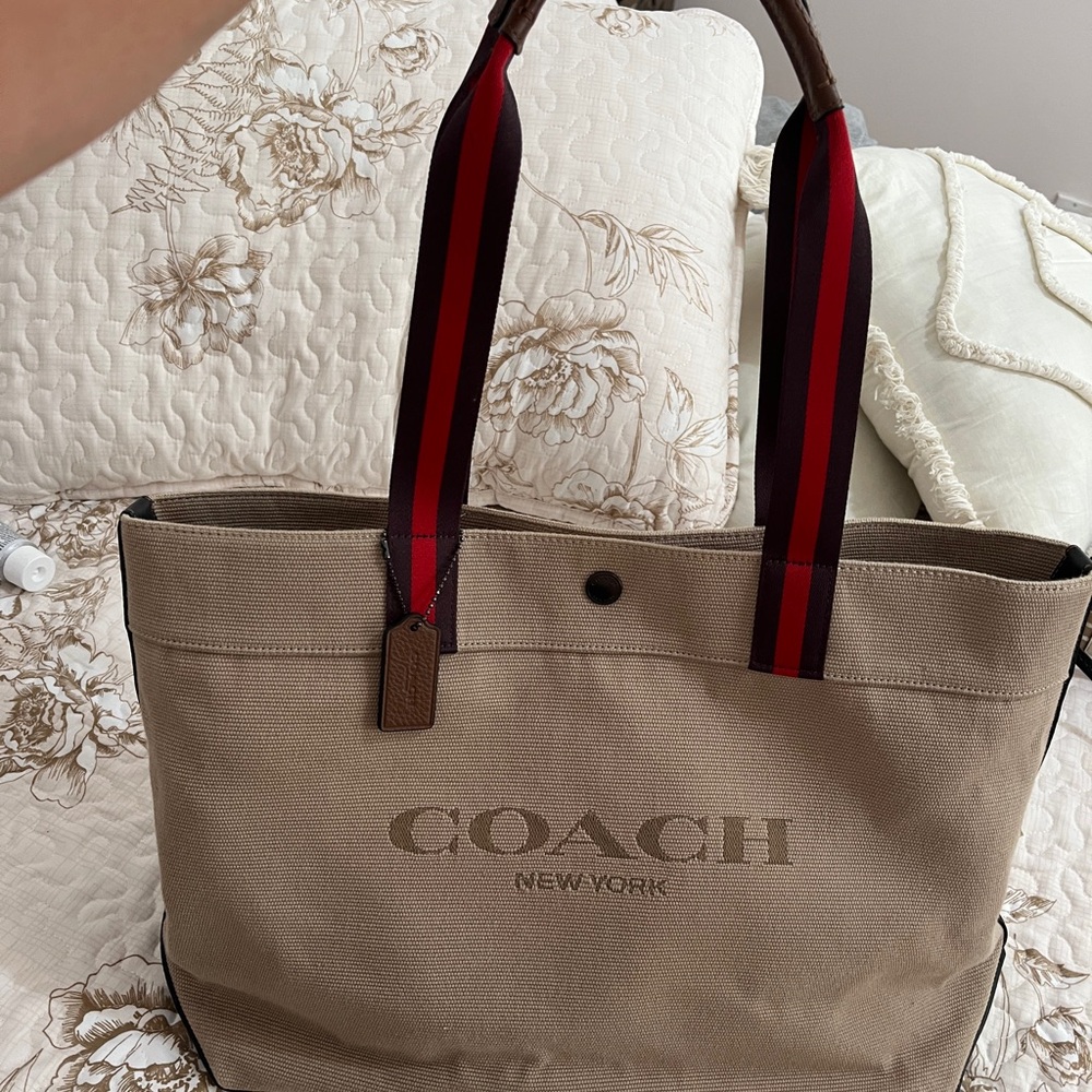 Coach Tan Duffel Bag with Red Accents - Picture 8 of 9